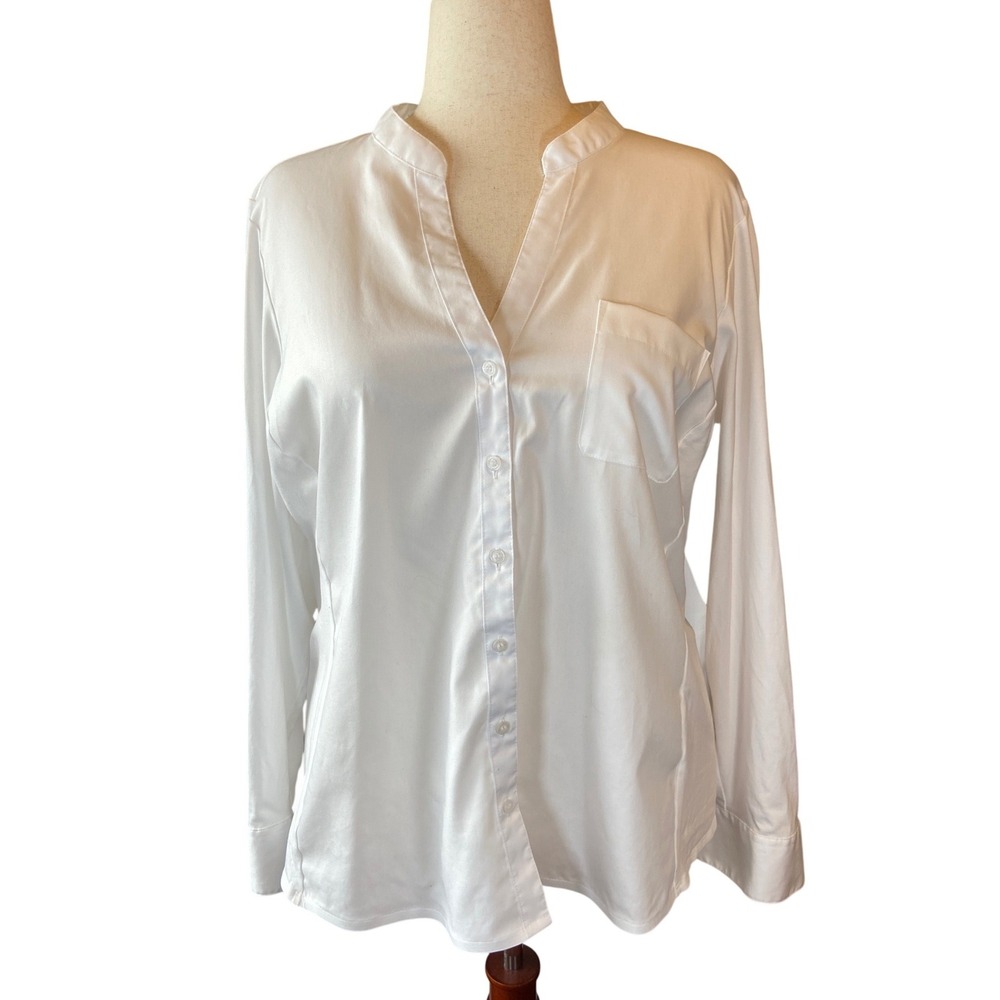 Calvin Klein Womens‎ Button Up Shirt White Mandarin Collar Long Sleeve 1X